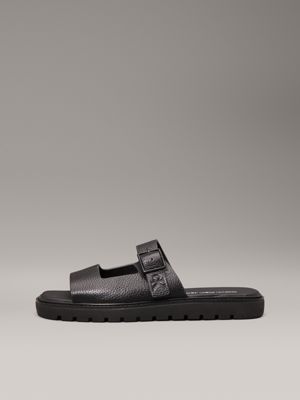 triple black leather sandals for men calvin klein jeans