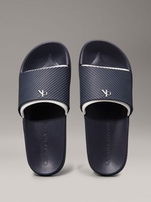 calvin navy/oyster mushroom logo sliders for men calvin klein jeans