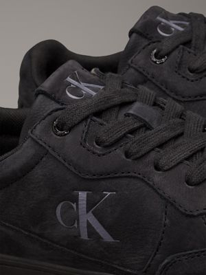 triple black leather trainers for men calvin klein jeans