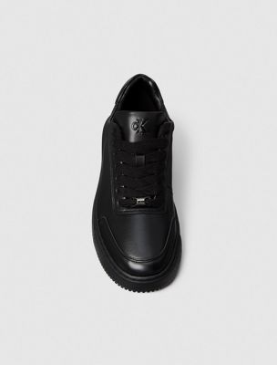 triple black leather chunky trainers for men calvin klein jeans