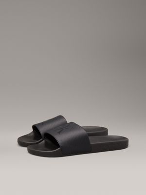 triple black canvas logo sliders for men calvin klein jeans