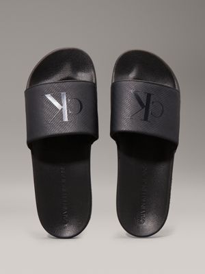 triple black canvas logo sliders for men calvin klein jeans