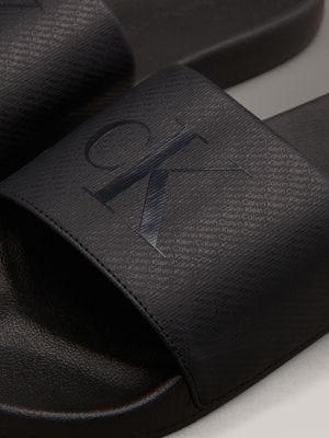 triple black canvas logo sliders for men calvin klein jeans