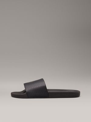 triple black canvas logo sliders for men calvin klein jeans