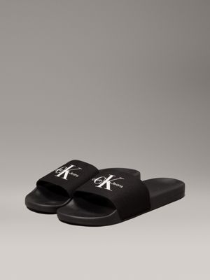 black/bright white canvas sliders for men calvin klein jeans