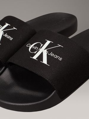 black/bright white canvas sliders for men calvin klein jeans