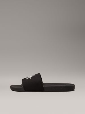 black/bright white canvas sliders for men calvin klein jeans