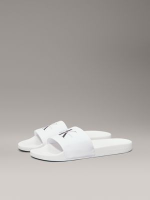 triple bright white canvas logo sliders for men calvin klein jeans