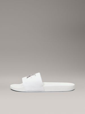 triple bright white canvas logo sliders for men calvin klein jeans