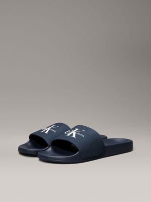 triple calvin navy canvas logo sliders for men calvin klein jeans