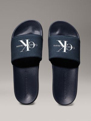 triple calvin navy canvas logo sliders for men calvin klein jeans