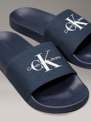 triple calvin navy canvas logo sliders for men calvin klein jeans