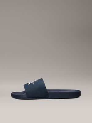 triple calvin navy canvas logo sliders for men calvin klein jeans