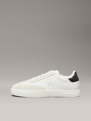 b white/creamy white/ck black leather trainers for men calvin klein jeans