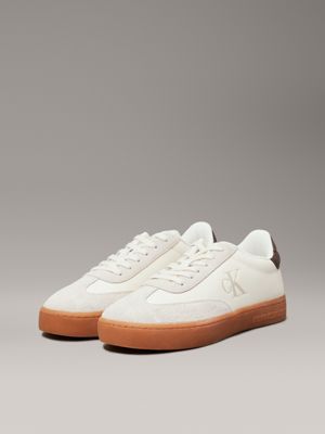 creamy white/eggshell leather trainers for men calvin klein jeans