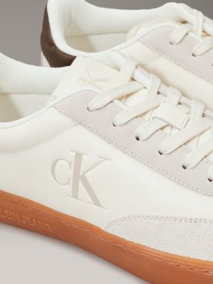 creamy white/eggshell leather trainers for men calvin klein jeans