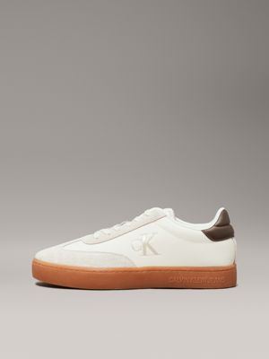 creamy white/eggshell leather trainers for men calvin klein jeans