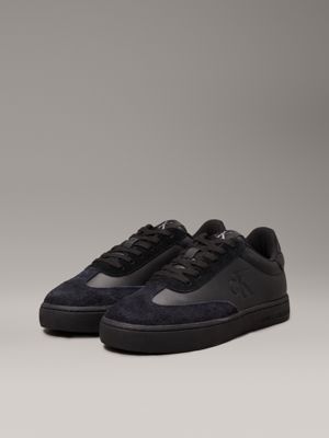 triple black leather trainers for men calvin klein jeans