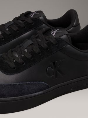 triple black leather trainers for men calvin klein jeans