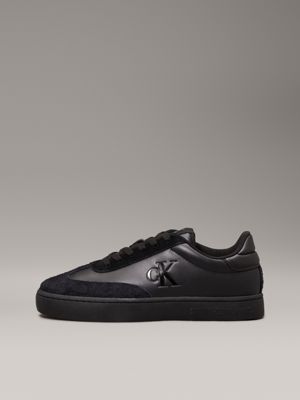 triple black leather trainers for men calvin klein jeans