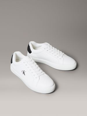 bright white/black leather trainers for men calvin klein jeans