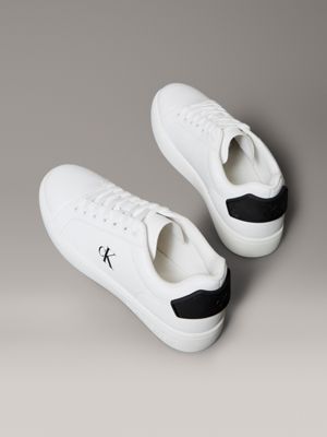 bright white/black leather trainers for men calvin klein jeans