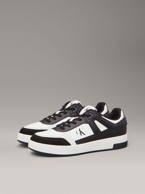 bright white/black leather trainers for men calvin klein jeans