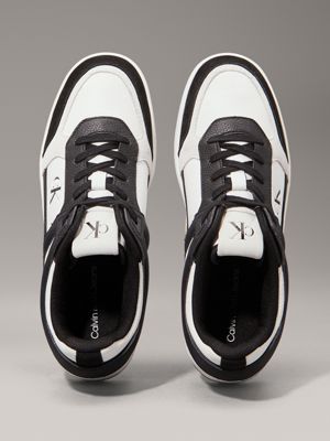 bright white/black leather trainers for men calvin klein jeans