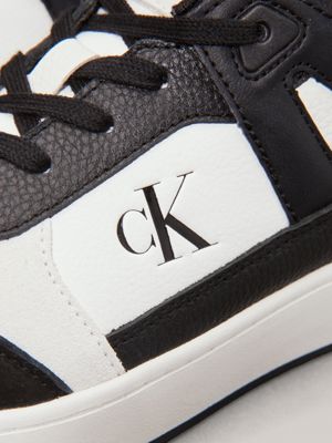 bright white/black leather trainers for men calvin klein jeans