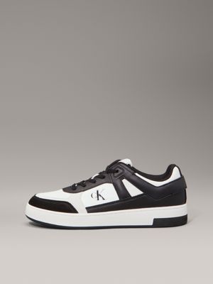 bright white/black leather trainers for men calvin klein jeans