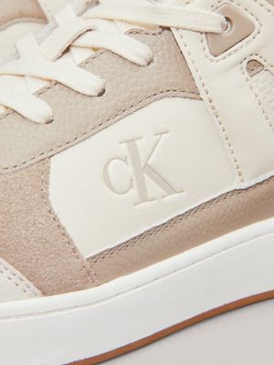 turtle dove/weathered teak/gum leather trainers for men calvin klein jeans