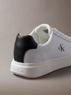 white/black/white leather durable traction chunky trainers for men calvin klein