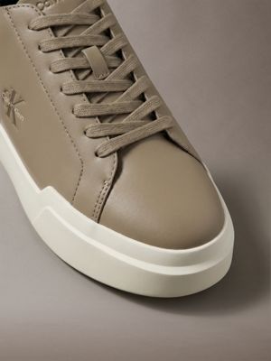 desert taupe/mocha leather durable traction chunky trainers for men calvin klein