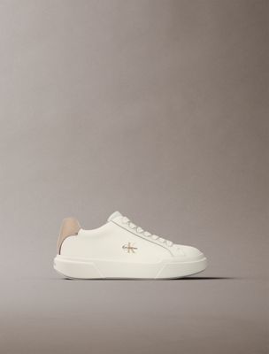 white leather signature logo trainers for men calvin klein