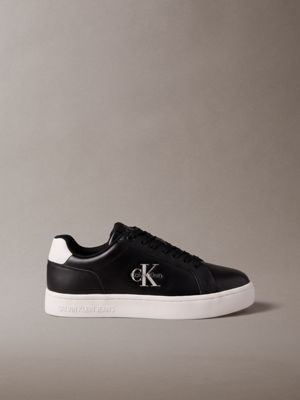 black leather signature logo trainers for men 