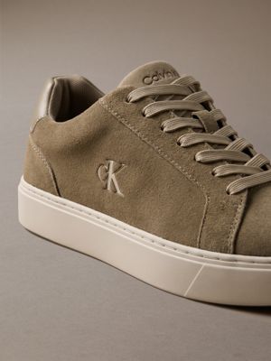 desert taupe/stony beige ck baseline - signature suède sneakers met logo voor heren - calvin klein