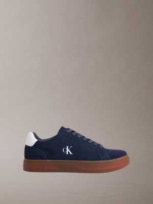 blue athena - suede signature logo trainers for men calvin klein