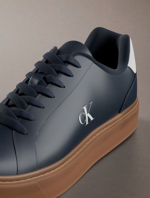 calvin navy/off white/gum leather signature logo trainers for men calvin klein