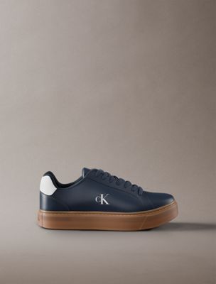 blue leather signature logo trainers for men calvin klein