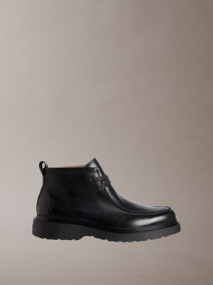 black smooth leather lug sole desert boots for men 