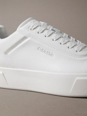 triple bright white/silver leather signature trainers for men calvin klein