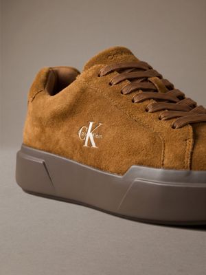natural umber/mocha suede durable traction chunky trainers for men calvin klein