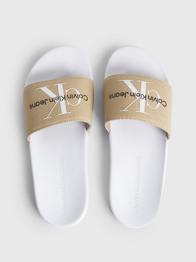 BRIGHT WHITE/TRAVERTINE Recycled Canvas Sliders for women CALVIN KLEIN JEANS