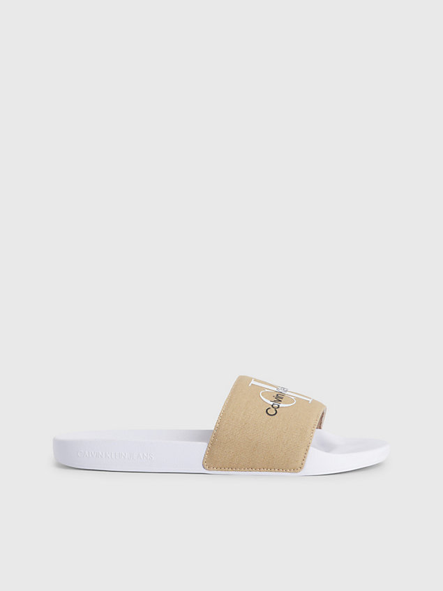 white recycled canvas sliders for women calvin klein jeans