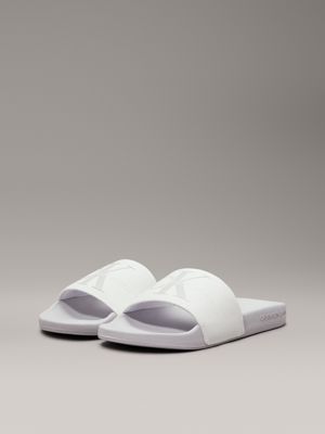 bright white/oyster mushroom canvas sliders for women calvin klein jeans