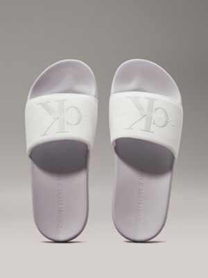 bright white/oyster mushroom canvas sliders for women calvin klein jeans