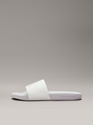 bright white/oyster mushroom canvas sliders for women calvin klein jeans