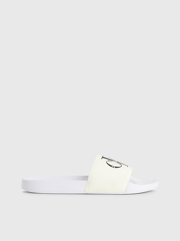 creamy white / bright white recycled canvas sliders for women calvin klein jeans