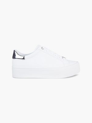 white leather platform trainers