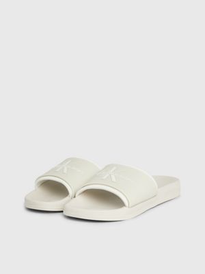 eggshell/creamy white logo sliders for women calvin klein jeans